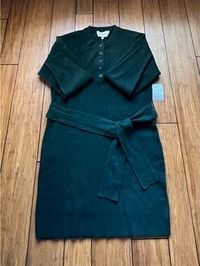 Charles Henry Women's Dark Green Sweater Belted Knit Dress Size L